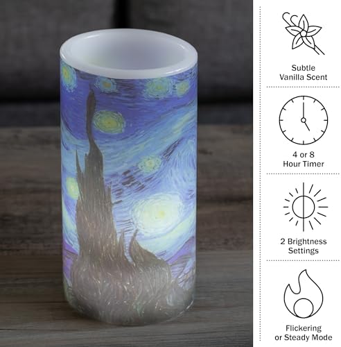 Lavish Home Flameless Candles - 2 Pack Van Gogh Starry Night Battery Operated with Remote