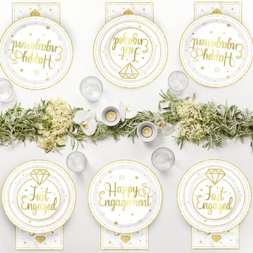 Grencian 96Pcs Happy Engagement Plates Napkins Set