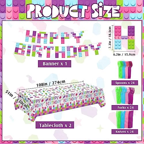 Gejoy 171 Pcs Building Block Birthday Party Tableware Kit for Girls
