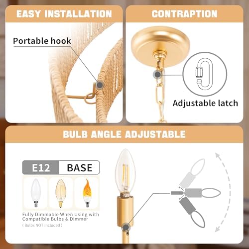 DORESshop 6 Light Boho Rattan Chandelier