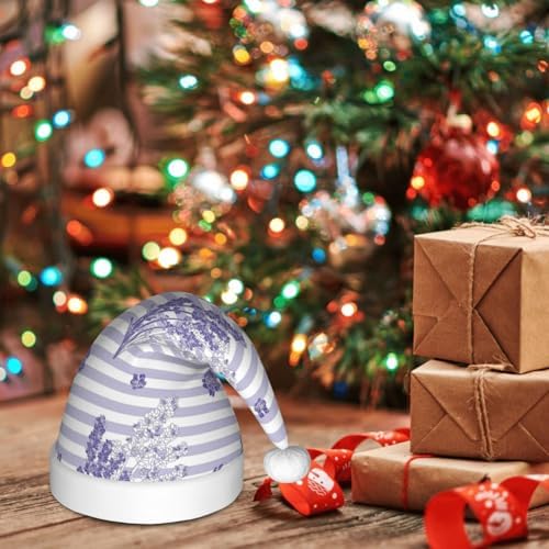 Stripes and Sprigs Lavender Santa Hat for Kids