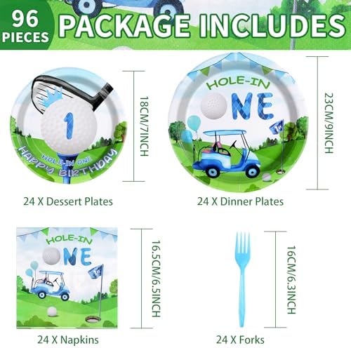 Grencian 96 Pcs Golf Themed First Birthday Plates Napkins Forks Set