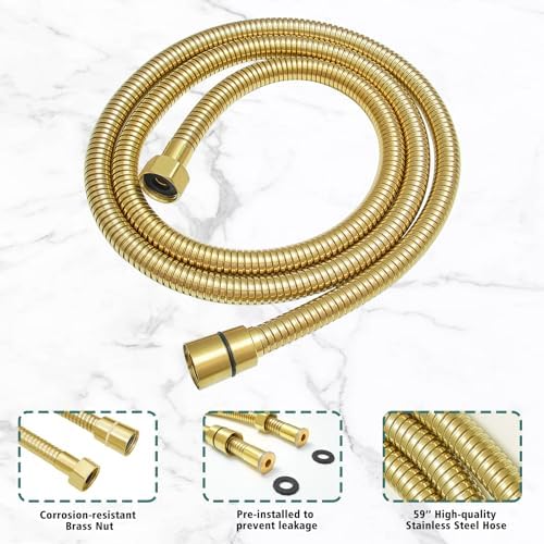 Hoimpro 2 In 1 Handheld Shower Head Set with High Pressure and Brushed Gold Finish