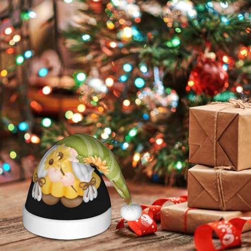 Sunflower Gnomes Santa Hat for Kids Christmas Party Headwear