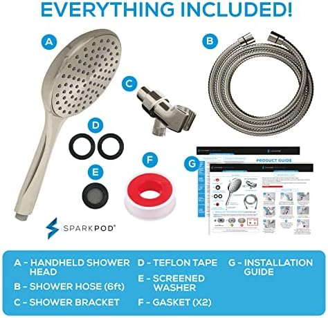 SparkPod 6-Inch High Pressure Handheld Shower Head with Hose - Brushed Nickel