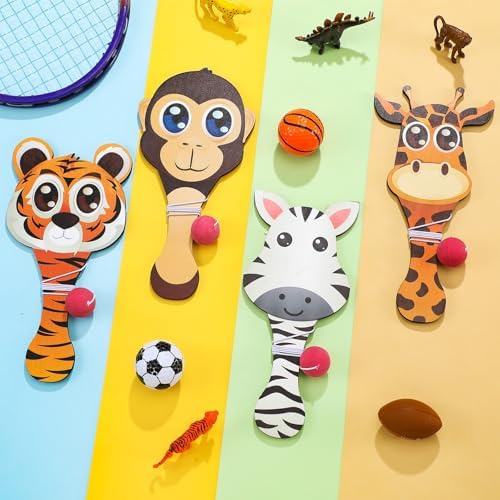 24 Pcs Zoo Animal Paddle Balls with String Set