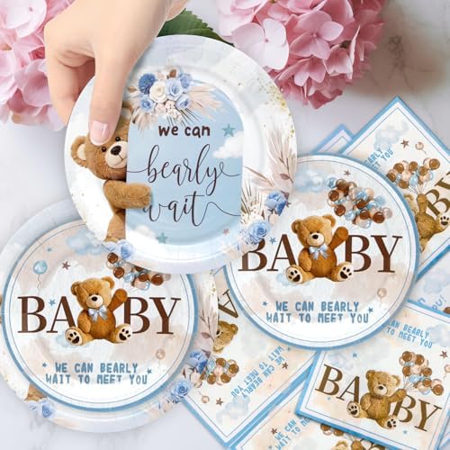 180PCS Bear Baby Shower Decor Plates Napkins Set