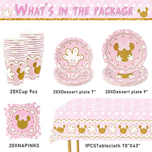 Haimimall Minnie Baby Shower Tableware Set for 20 Guests