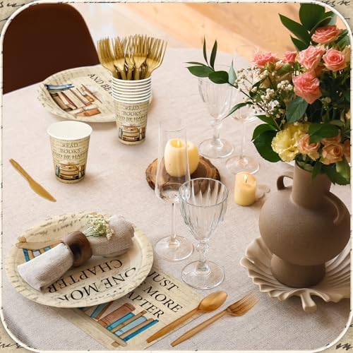 Zhehao 168 Pcs Book Theme Party Tableware Set for 24 Guests