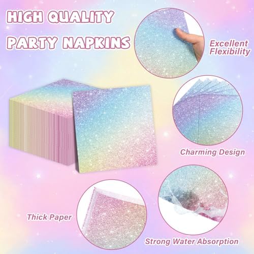 CHUNNIN 96Pcs Pastel Rainbow Party Plates Set