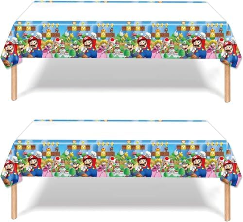 2Pack Mario Tablecloth Disposable Tablecover for Birthday Party Supplies and Decorations