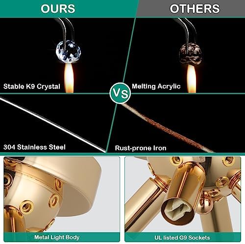 HMVPL Gold Crystal Flush Mount Ceiling Light 4-Light