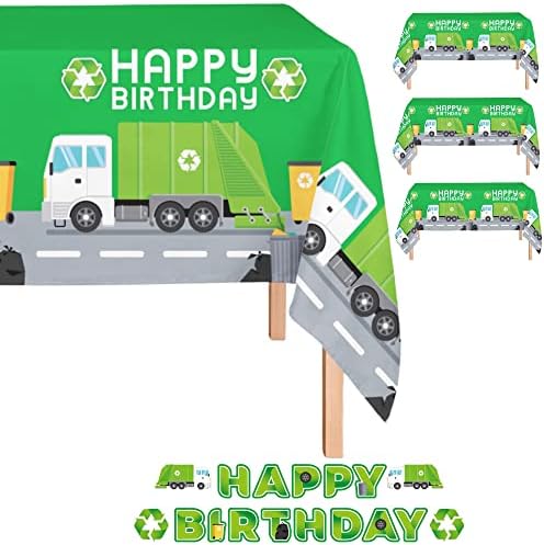 Oojami 3 Pack Garbage Truck Theme Tablecovers 108x54 Includes Birthday Banner