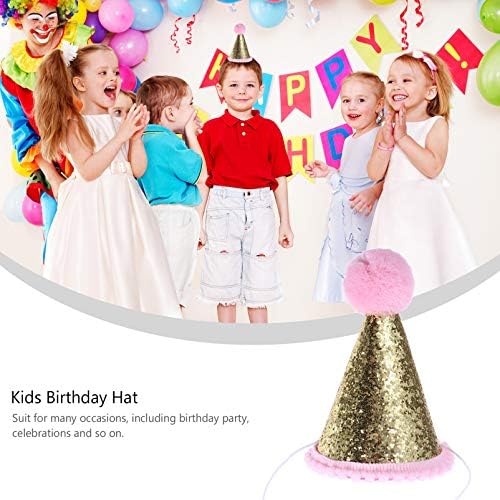 Pink Pom Pom Sequin Birthday Party Hat for Kids