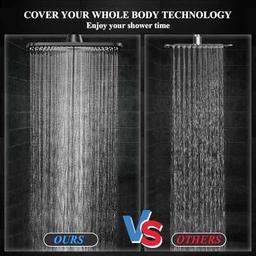 Veken 118 Inch Rain Shower Head Combo with Matte Black Finish