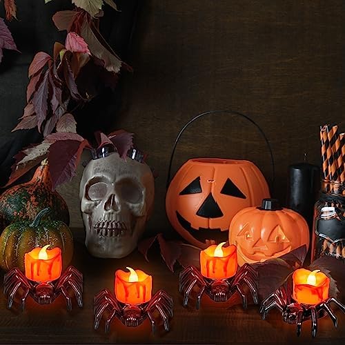 6 Pack Halloween LED Tea Lights with Spider Design