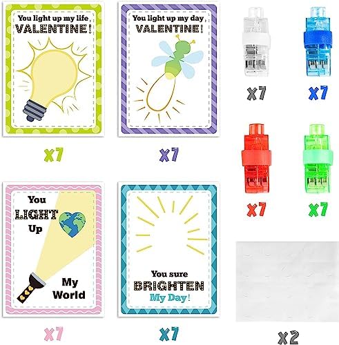 Haooryx Valentines Day Gifts 28-Pack LED Finger Lights Cards Party Favors