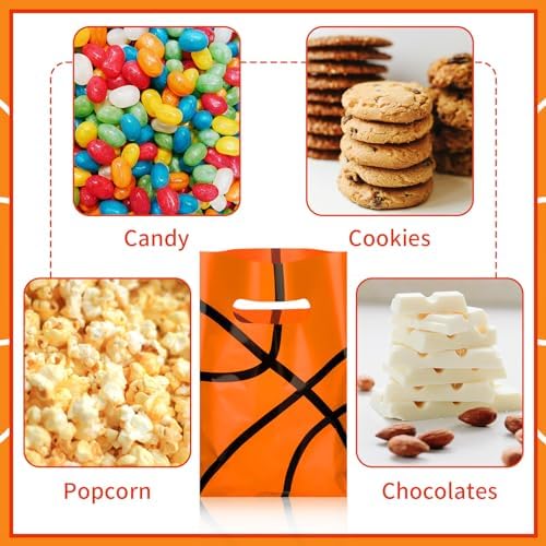 150 Pcs Basketball Themed Treat Bags with Handles for Party Supplies
