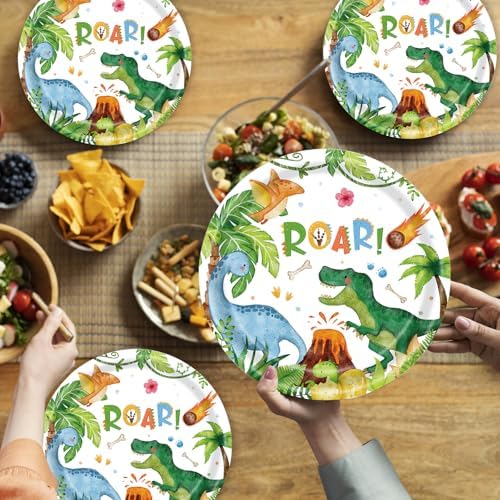 40pcs Watercolor Dinosaur Paper Plates and Napkins Party Set