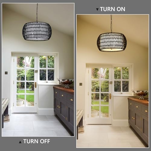 PAUFUL 5-Light Farmhouse Rattan Chandelier