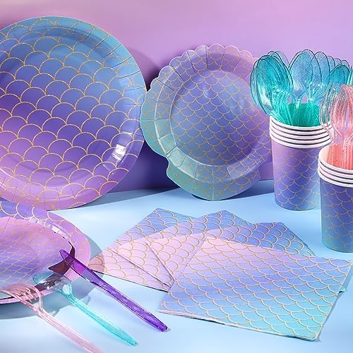 Roshtia 172 Pcs Mermaid Party Tableware Set for 24 Guests