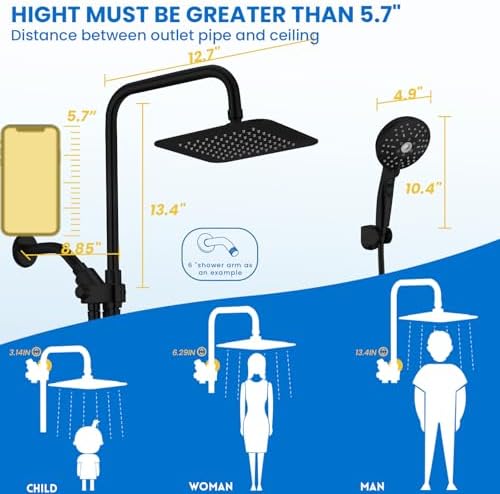 Ryamen 8 Inch Dual Shower Head Combo with 5 Spray Settings and Pause Function