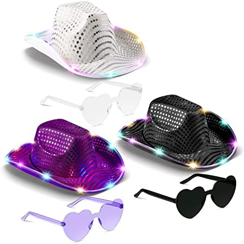 Hercicy 6 Pcs LED Cowboy Hat Halloween Party Costume Accessories