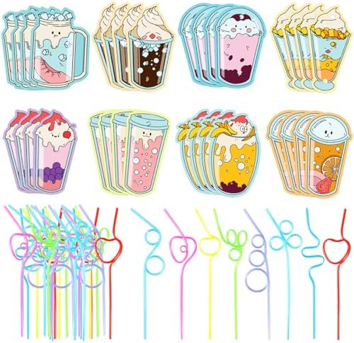Valentines Day Cards for Kids 32 Pack with Reusable Straws