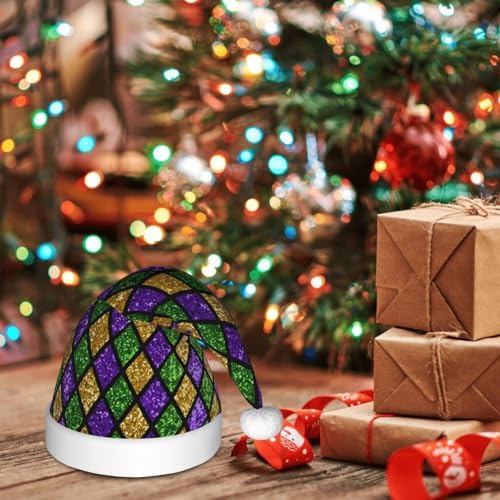 Shiny Green Purple Santa Hat for Kids Christmas Party