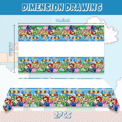 2Pack Mario Tablecloth Disposable Tablecover for Birthday Party Supplies and Decorations