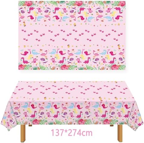 Dinosaur Birthday Party Tablecloths for Girls - Pink