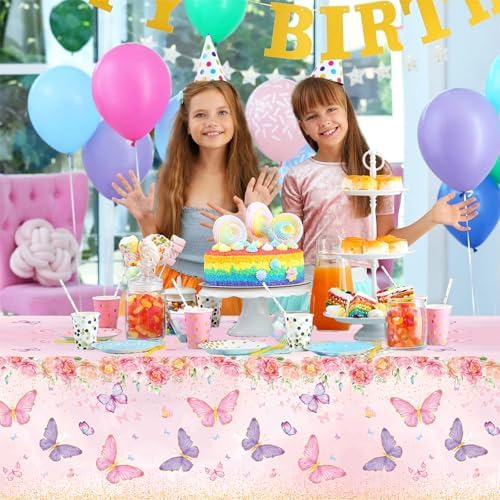 Staraise 3PCS Butterfly Tablecloths for Girls Birthday Party
