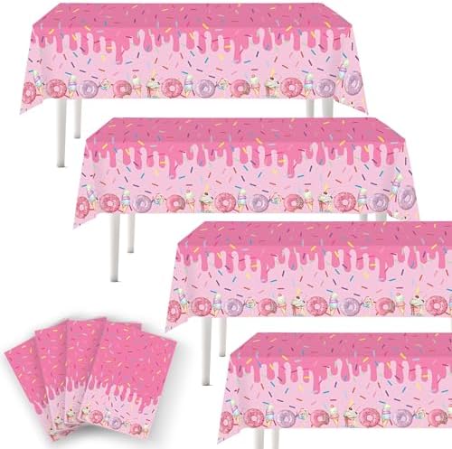 4Pcs Pink Donut Ice Cream Tablecloths for Baby Girl Parties