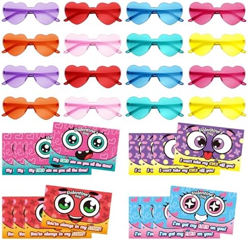 PARSUP 16 Pcs Valentine Greeting Cards with Heart Shape Glasses