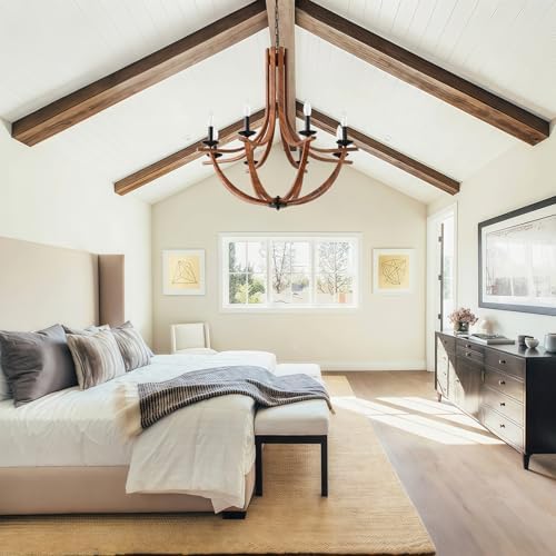 Modern Farmhouse Chandelier with 8 Lights Wood Finish