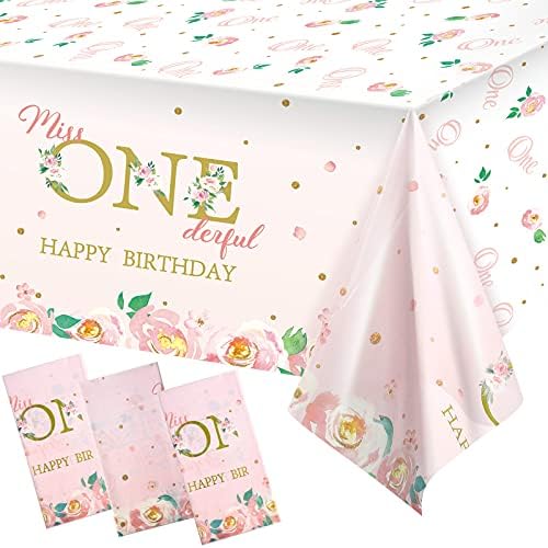 Tatuo 3 Piece 1st Birthday Floral Tablecloth