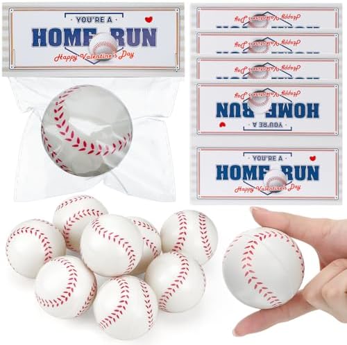 24 Pcs Mini Baseball Stress Balls with Headers Valentine Party Favor Toy Gifts for Kids Classroom Anxiety Relief