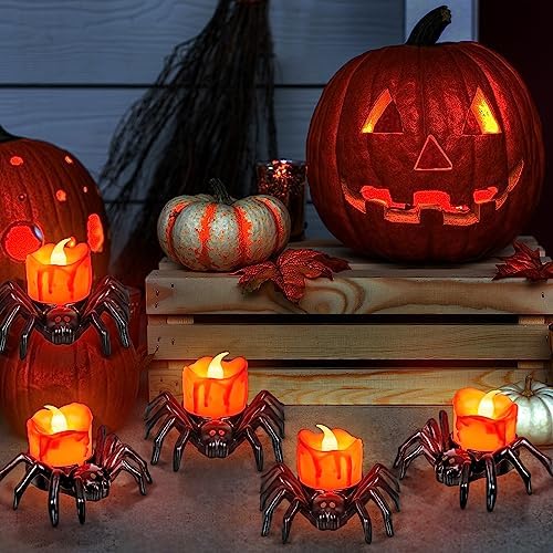 6 Pack Halloween LED Tea Lights with Spider Design