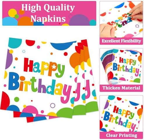 200Pcs Rainbow Birthday Plates Tableware Set for 50 Guests