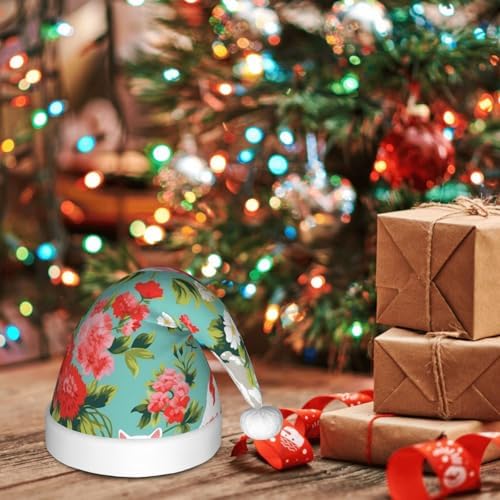 Vintage Cats and Flowers Santa Hat for Kids