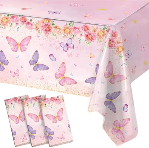 Staraise 3PCS Butterfly Tablecloths for Girls Birthday Party