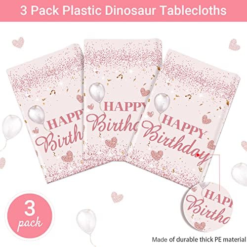Breling 3 Pcs Pink Rose Gold Glitter Tablecloths for Birthday Parties