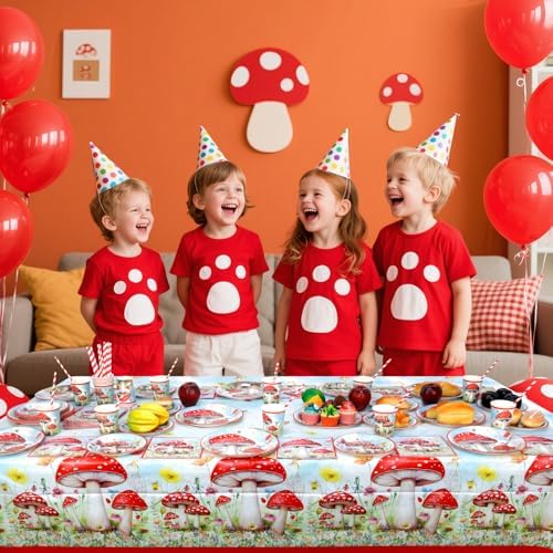 4 Pack Mushroom Themed Tablecloths for Birthday Parties