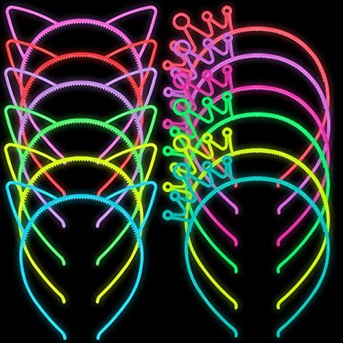 Glow in The Dark Cat Ear Crown Headbands for Birthday Halloween Parties