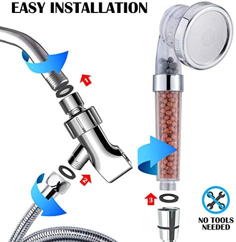 JUNISEL High Pressure Filter Shower Head with Hose and Bracket