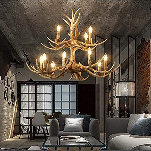 Rustic Resin Antlers Chandelier with E14 Bulbs