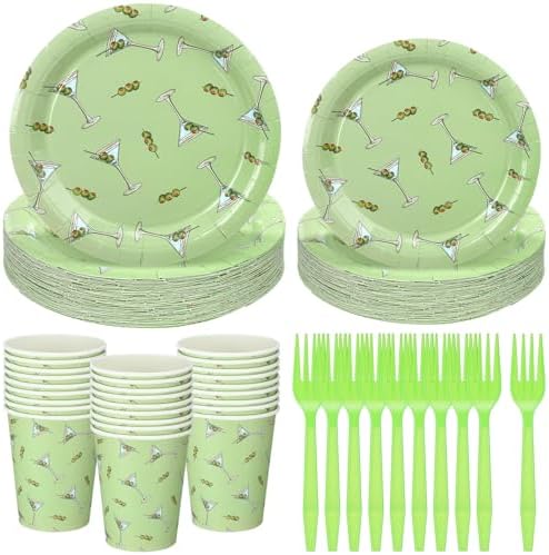Zhehao 96 Pcs Martini Party Plates Cups Forks Set
