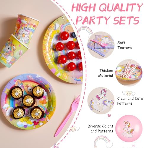 136 Pcs Unicorn Birthday Decorations Party Supplies Kit for Girls