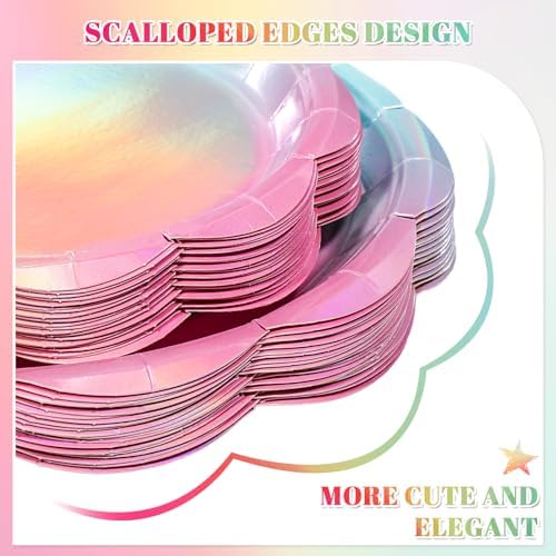 200 Pcs Iridescent Pastel Party Tableware Decorations for Girls Birthday