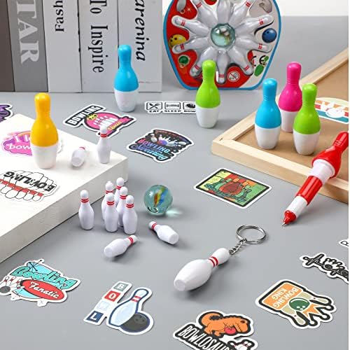 Deekin Bowling Party Favors 12 Pcs Keychain Pens Mini Set Stickers